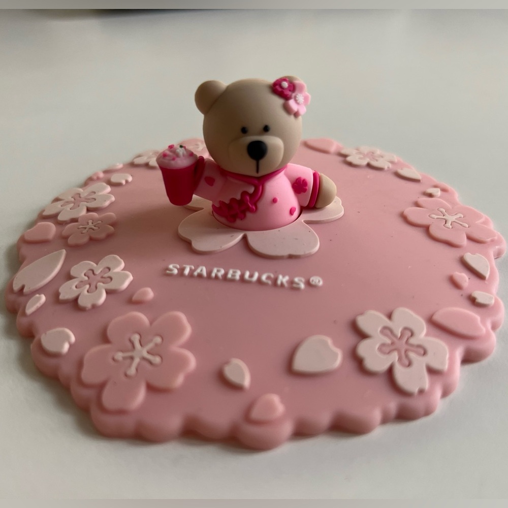 Starbucks Pink Cherry Blossom Bear Coffee Mug Cup Cover Lid
